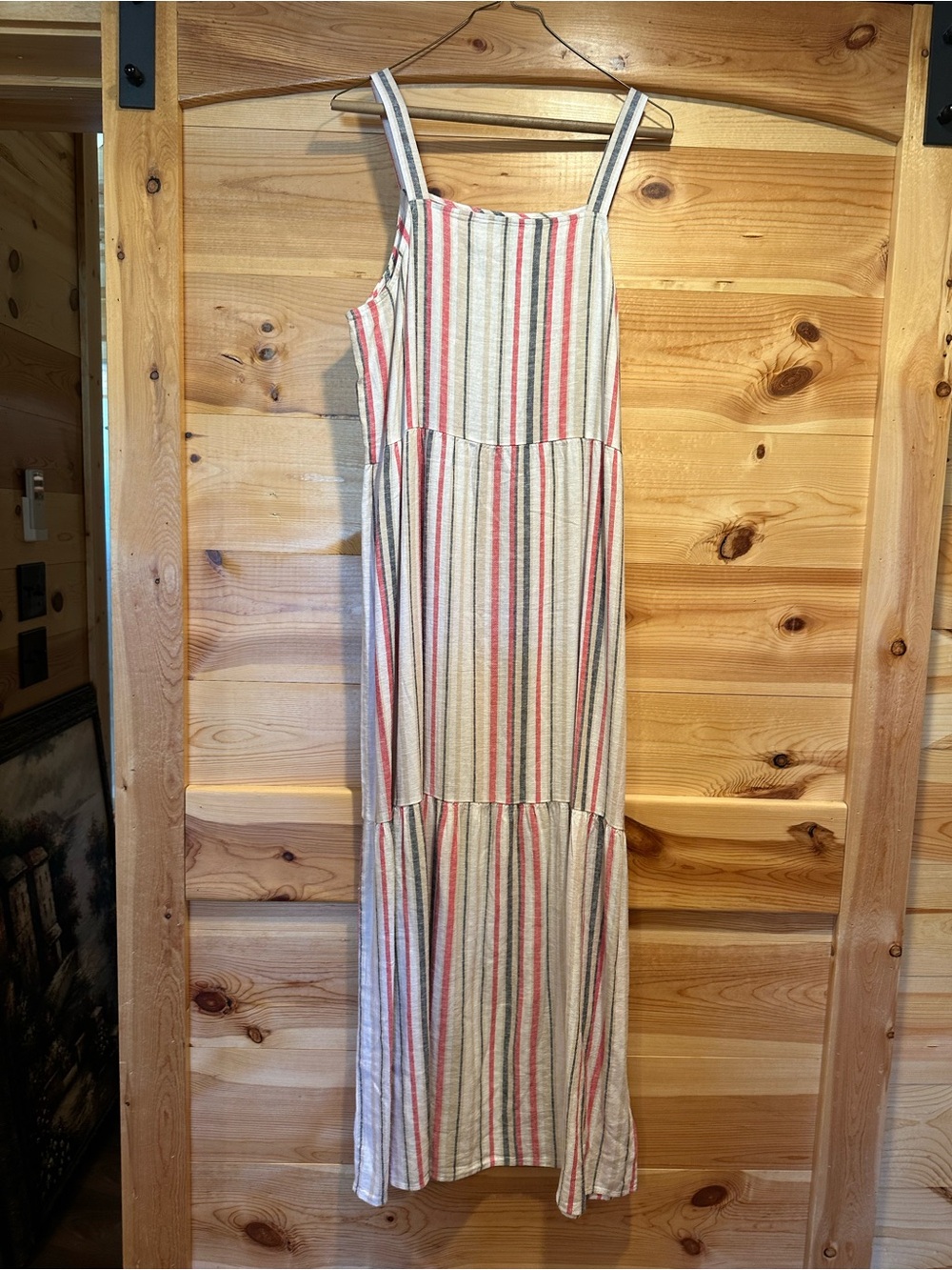 Striped Spaghetti-Strap Maxi Dress in Cream and Coral - Picture 3 of 3